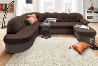 Domo Collection Wohnlandschaft »Elva, zeitlose Formensprache, elegante Rückensteppung, U-Form« wahlweise mit Bettfunktion und Federkern