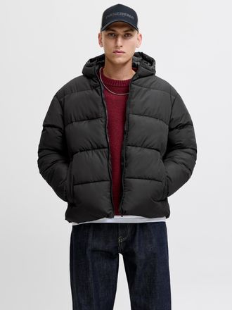 Jack & Jones Steppjacke JACK & JONES JJMAZE PUFFER HOOD, Herren, Gr. L, schwarz, Web, Obermaterial: 100% Polyester, regular fit, Jacken Steppjacke