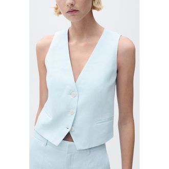 Mango Linen Vest in Sky Blue at Nordstrom Rack, Size Xx-Small