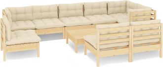 vidaXL Muebles De Jard&iacute;n 10 Pzas Y Cojines Madera Maciza De Pino Crema Vidaxl