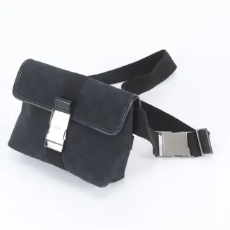 Gucci Black Leather Canvas Pouch Shoulder Bag Sling Bag (Pre-Owned)