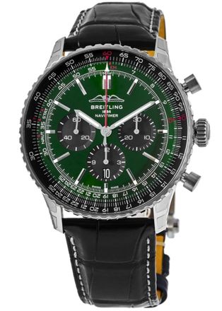 Breitling Navitimer B01 Chronograph 46 Green Dial Leather Strap Mens Watch AB0137241L1P1