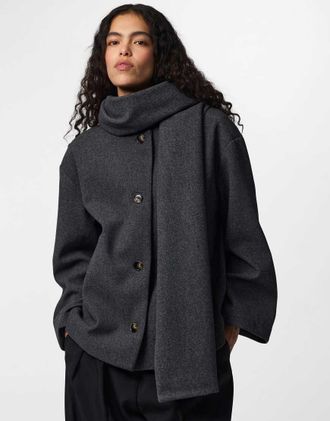 Pieces cappotto in grigio scuro m&eacute;lange