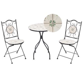 Beliani Conjunto De Balc&oacute;n De Estilo Hierro Forjado Plegable Con Azulejos De Mosaico Cer&aacute;mico Negro Carona