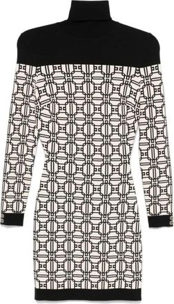 Elisabetta Franchi Jacquard Gebreide Rolkraag Jurk - Dames - Kleedjes - Zwart - XL - Kleedjes