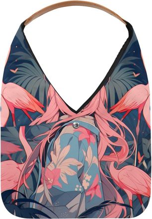 Generic Flamingo Girl Reusable Lightweight Grocery Bags - Foldable Into Compact Pouch, Washable & Sturdy, Multipurpose for Shopping and Travel