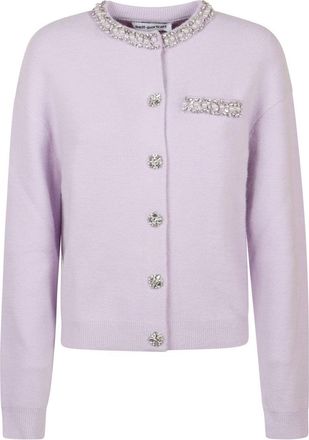 Self Portrait Lilac Sweater With Round Neckline And Decorative Accents