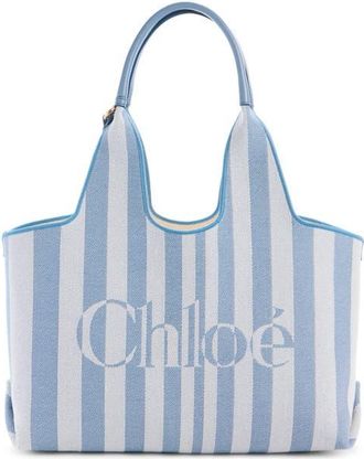 Chlo&eacute; Stripy Logo Jacquard Tote in Surfing Blue at Nordstrom
