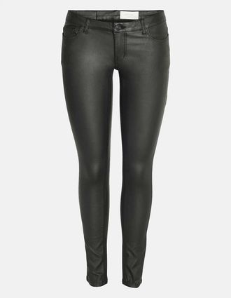 Noisy May Womens Coated Solid Patterned Five Pocket Pants - Black - Size: XL l32
