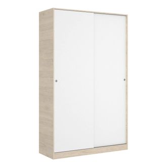 Dmora Armario Dcapuan, Perchero Para Dormitorio, Armario Con 2 Puertas Correderas, 120x50h204 Cm, Blanco Y Roble - Dmora
