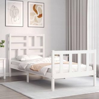 Berkfield Home Beautiful Bed Frame with Headboard White Single Solid Wood