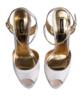 Dolce & Gabbana Womens White Satin Platform Heels Sandals Shoes Viscose Silk