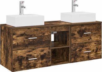 vidaXL Juego De Muebles De Ba&ntilde;o 3 Uds. Roble Ahumado Vidaxl