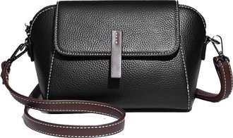 Generic Small Crossbody Bag for Women Genuine Leather Purse Handbags Fashion Casual Shoulder Bags with Side Pockets (Black)