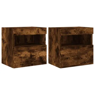 vidaXL Vidaxl - Muebles Tv De Pared Luces Led 2 Uds Roble Ahumado 40x30x40 Cm