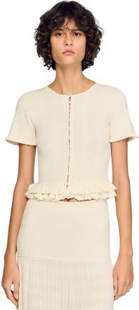 Sandro Ruffled knit cardigan in Ecru at Nordstrom, Size X-Large