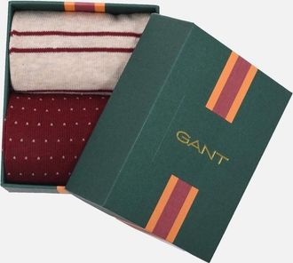 GANT Mens Gant Stripe and Mini Dot 2pk Socks Plumped Red - Size: 9.5/10/10.5/11/9