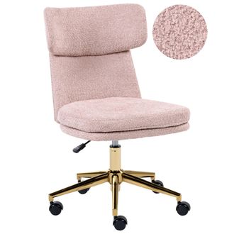 Beliani Silla De Oficina De Boucl&eacute; Sin Brazos Giratoria Con Ajuste De Altura Rosa Pastel Granby