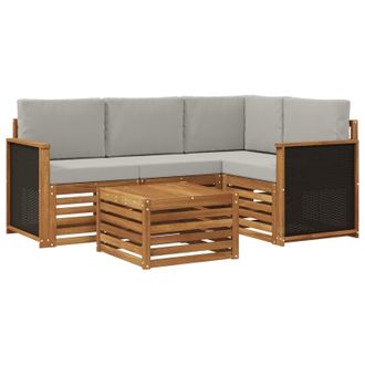 vidaXL Conjunto De Sof&aacute;s De Exterior 5 Pcs Natural Y Gris Claro Vidaxl