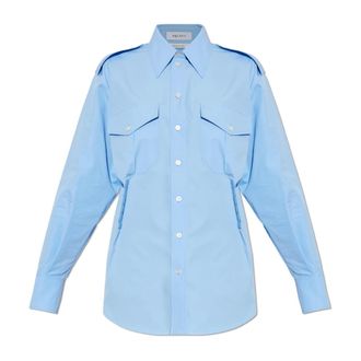 Alexander McQueen Overhemden, Dames, Blauw, S, Katoen, Asymmetrisch Gesneden Overhemd