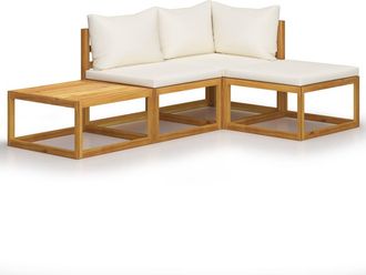 vidaXL Muebles De Jard&iacute;n 4 Pzas Cojines Crema Madera Maciza De Acacia Vidaxl