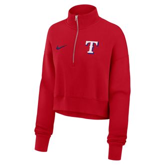 Nike Texas Rangers Phoenix Nike Womens MLB Cropped 1/4-Zip Crew in Red | 01N962QTER-LMW