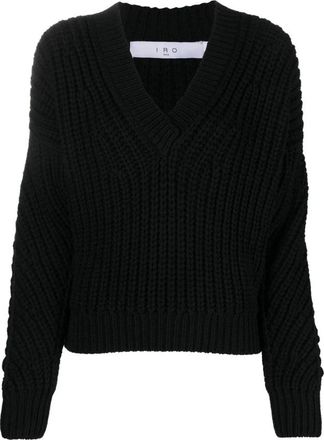Iro Zwarte Wollen Casual Trui - Dames - V-hals truien - Zwart - L - Wol - Truien & Vesten