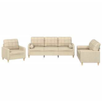 vidaXL Vidaxl - Set Divani 3 pz con Cuscini Crema in Tessuto