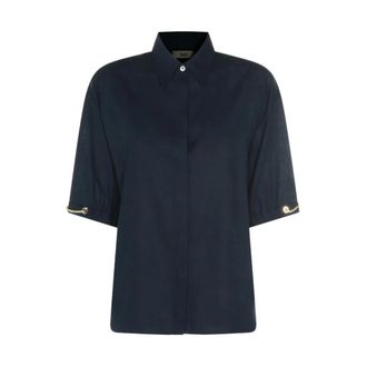Herno Shirts, female, Blue, Size: XL Short-sleeve Buttoned Shirt