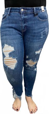 Judy Blue Womens Samantha Asymmetric Frayed Hem Skinny Jeans In Blue