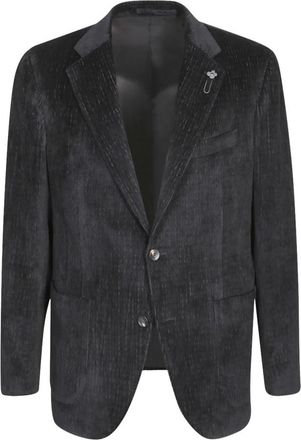 Lardini Blazers, male, Black, Size: M Single-breasted Corduroy Blazer