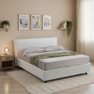 Dmora Cama Francesa Brosso, Desenfundable, Contenedor, Hecho En Italia, Tama&ntilde;o Colch&oacute;n 120x200 Cm, Blanco