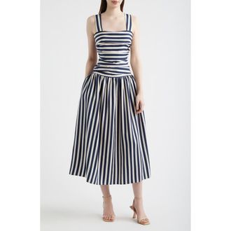 Lucy Paris Georgie Stripe Midi Dress in Navy Stripe at Nordstrom, Size X-Small