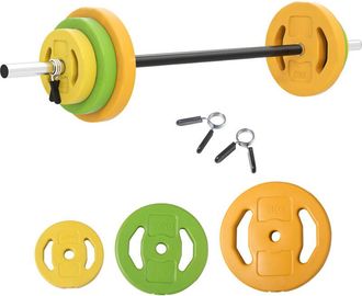 HOMCOM Barra De Pesas Set De Musculaci&oacute;n Con 6 Discos De Pesos 1,5kg 2,5kg 5 Kg Intercambiables Para Entrenamiento Fuerza Y Brazos 130x28x28 Cm - Homcom