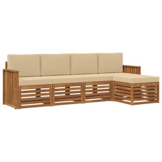 vidaXL Conjunto De Sof&aacute;s De Exterior Con Coj&iacute;n 5 Pcs Natural Y Beige Vidaxl