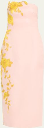 Lela Rose Strapless Rose Fil Coupe Ankle Cocktail Dress