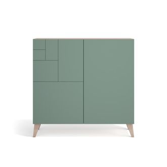 HERDASA Zapatero de melamina nogal claro puertas verde 87x90x27 cm