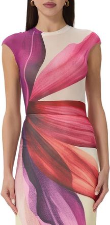 AFRM Nina Print Cap Sleeve Mesh Top in Lemon Lotus at Nordstrom, Size X-Large