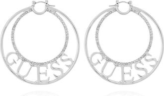 Guess Logo Pavé Hoop Earrings in Silver Tone at Nordstrom Rack
