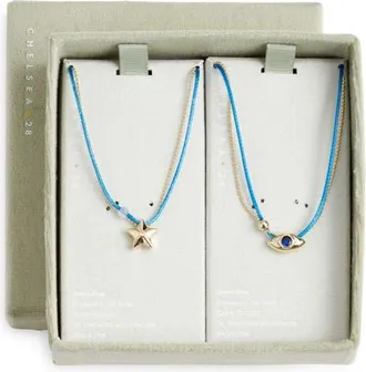 Chelsea28 Set of 2 Demi Fine Mommy & Me Evil Eye Cord Pendant Necklaces in Blue Multi- Gold at Nordstrom
