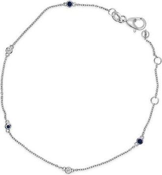 House of Brilliance 14K White Gold Alternating Blue Sapphire and Diamond Bezel Station Chain Bracelet at Nordstrom