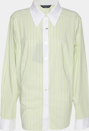 Marina Rinaldi Marina Sport By Marina Rinaldi Green Stripe Cotton Blend Contrast Long Sleeve Shirt