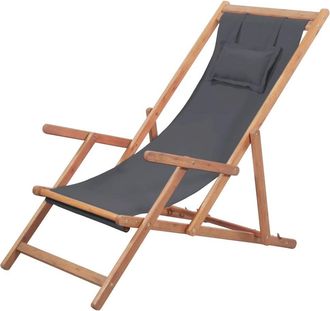 vidaXL Folding Beach Chair Fabric and Wooden Frame Gray, 43997