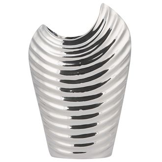 Beliani Florero Decorativo Plateado De Gres Acanalada Glamour Ecetra