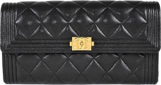 Chanel Boy Chanel Black Grained Calfskin Chain/Shoulder Wallet (Pre-Owned)