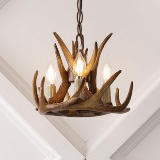 Jonathan Y Designs Nelle 11.5 Adjustable Resin Antler 3-Light LED Chandelier, Brown
