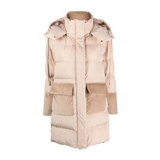 Lorena Antoniazzi Jassen, Dames, Beige, XL, Leer, Lange Gewatteerde Jas