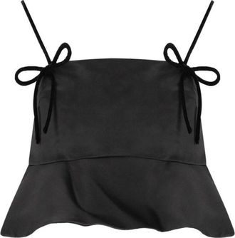 Ganni Zwarte Satijnen Strikdetail Top - Dames - Tops zonder mouwen - Zwart - S - Satijn - Tops