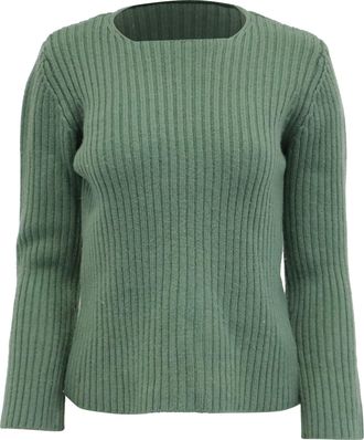 Theory Knitted Square Neck Longsleeve Sweater in Green Wool