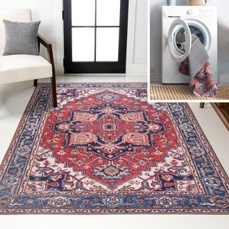 Jonathan Y Designs Cirali Ornate Large Medallion Machine-Washable Area Rug in Red/navy at Nordstrom, Size 2Ft 0In X 8Ft 0In